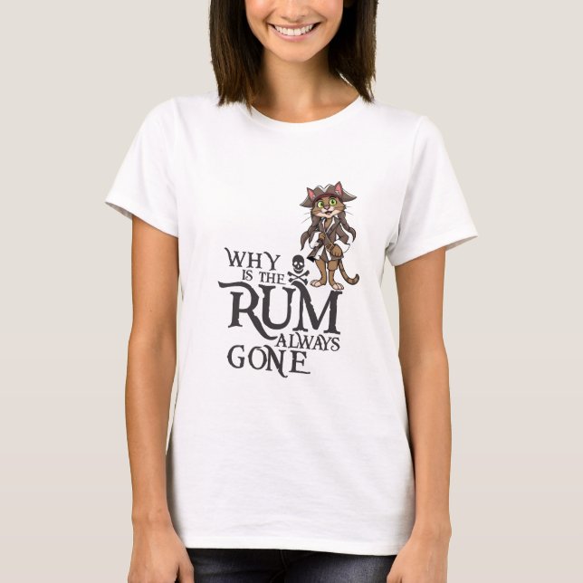 Camiseta Gato Sparrow Por Que Todo O Rum Se Foi (Frente)