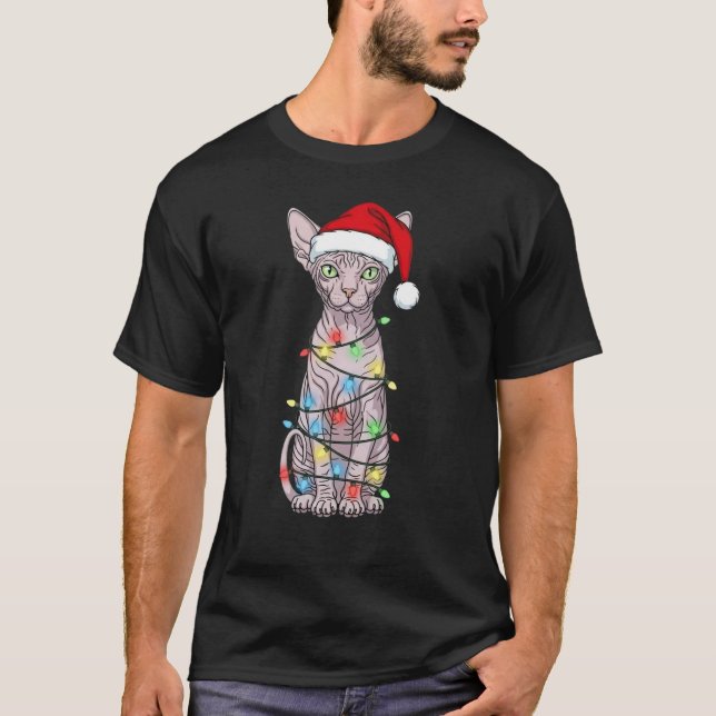 Camiseta Gato Sphynx Amante do Papai Noel de Natal (Frente)