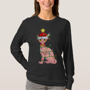 Camiseta Gato Sphynx Cat Lighting Xmas Tree Matando Sphynx