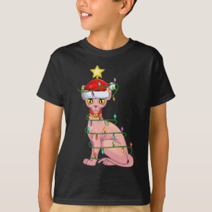 Camiseta Gato Sphynx Cat Lighting Xmas Tree Matando Sphynx
