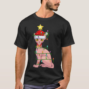Camiseta Gato Sphynx Cat Lighting Xmas Tree Matando Sphynx