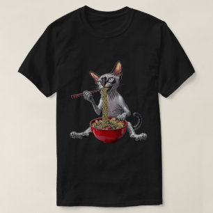 Camiseta Gato Sphynx com macarrão japonês Ramen
