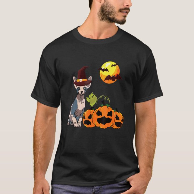 Camiseta Gato Sphynx de Halloween para Gato Sem Pelo (Frente)