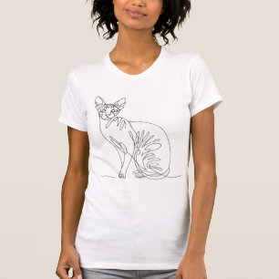 Camiseta Gato Sphynx Desenhado à Mão - Arte de Linha Minima