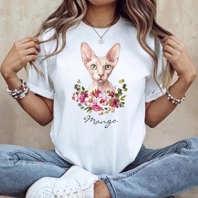 Camiseta Gato Sphynx em Aquarela (Criador carregado)