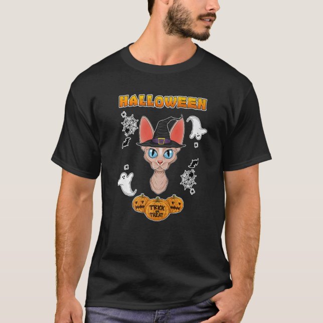 Camiseta Gato Sphynx  Eu Feliz Dia das Bruxas (Frente)