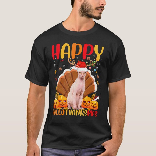 Camiseta Gato Sphynx  Feliz Gato Sphynx Hellothanksmas (Frente)