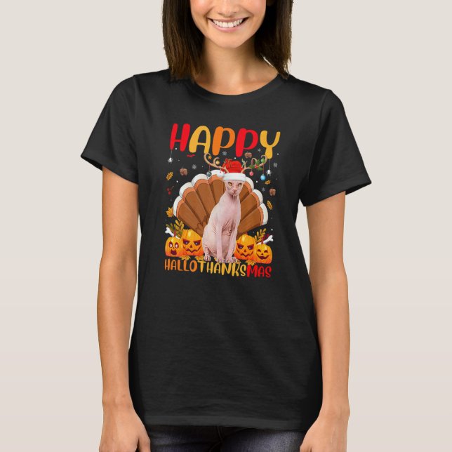 Camiseta Gato Sphynx  Feliz Gato Sphynx Hellothanksmas (Frente)