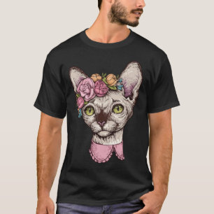 Camiseta Gato Sphynx Fofo Com Coroa De Flores Gato Sem Pelo