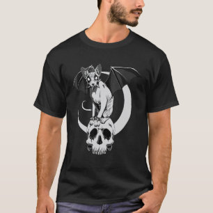 Camiseta Gato Sphynx Gótico Morcego Wicca Goth Crânio Malva