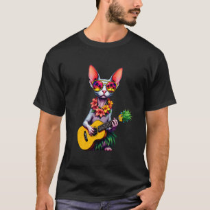 Camiseta Gato Sphynx Havaiano & Ukulele de Abacaxi Férias d