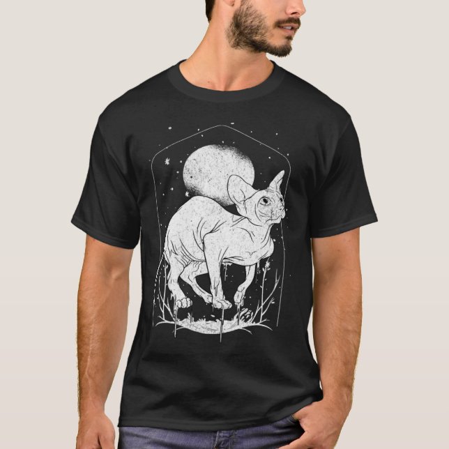 Camiseta Gato Sphynx Lua Cheia Bruxa Wiccan Wicca Pagã Anim (Frente)