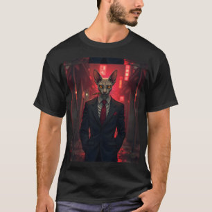 Camiseta Gato Sphynx Neon Noir no Estilo Máfia