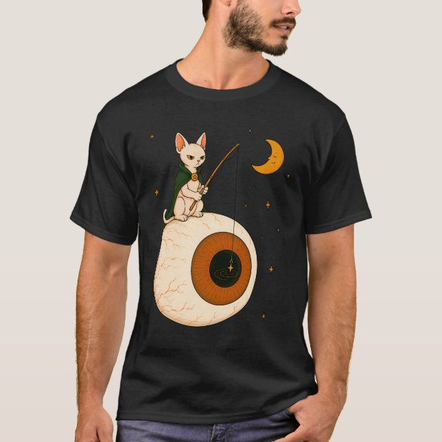 Camiseta Gato Sphynx Pescando Olho (Frente)