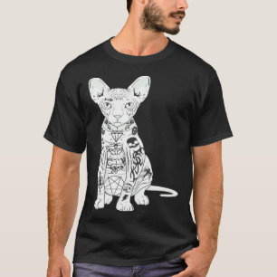 Camiseta Gato Sphynx sem Pelos Gótico com Tatuagens