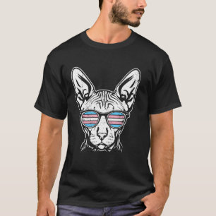 Camiseta Gato Sphynx Transgênero Legal com Óculos de Sol Re