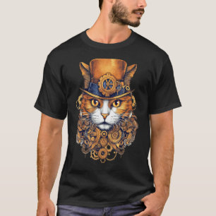 Camiseta Gato Steampunk Engrenagens Design Gráfico Gato Fan