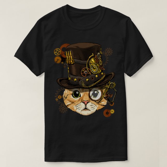 Camiseta Gato Steampunk Gelado Gatinhos De Vidro Para Mulhe (Frente do Design)