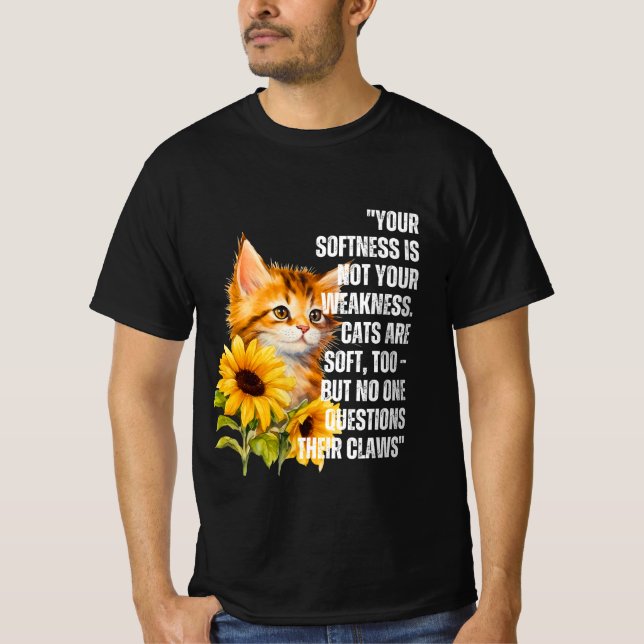 Camiseta Gato "Suave Mas Forte" com Girassóis Cita T-Shir (Frente)