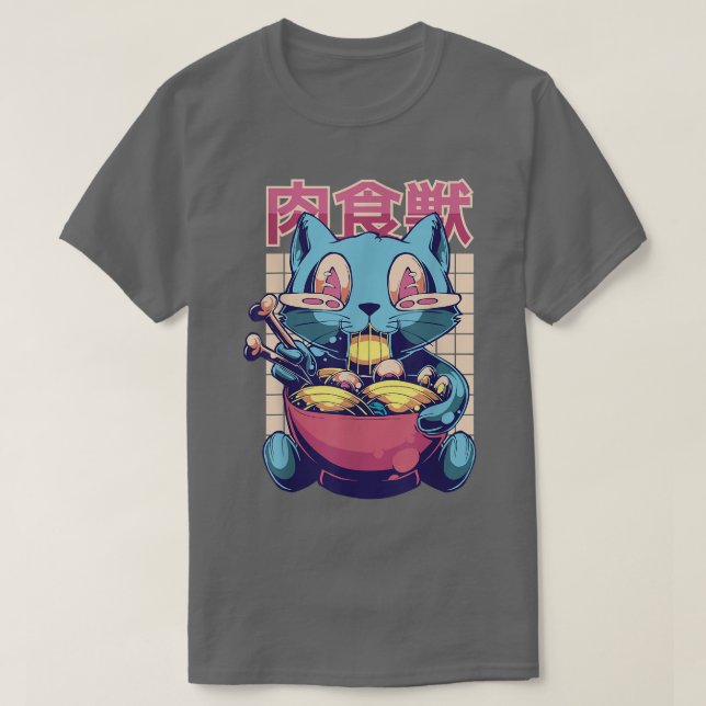 Camiseta Gato super feliz comendo Rmen Kawaii Cat Anima Jap (Frente do Design)