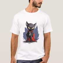 Camiseta Gato Super-Herói Preto com Cape Vermelho