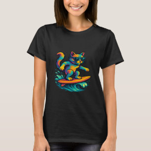 Camiseta Gato Surfando Em Uma Prancha De Surfe Usando Óculo
