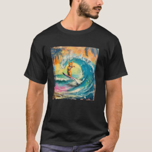 Camiseta Gato Surfando Onda do Oceano Arte de Grafite Estil