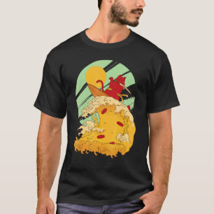 Camiseta Gato Surfando Pizza em Estilo Samurai Legal