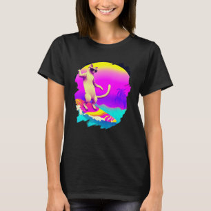 Camiseta Gato Surfando Surfista Cavalgando Onda Oceano Artí