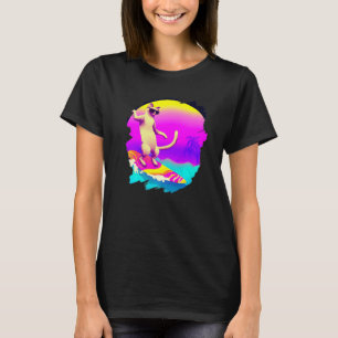 Camiseta Gato Surfando Surfista Montando Onda Oceano Artíst