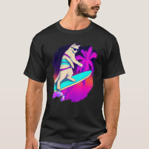 Camiseta Gato Surfando Surfista Montando Onda Oceano Artíst