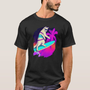 Camiseta Gato Surfando Surfista Montando Onda Oceano Artíst