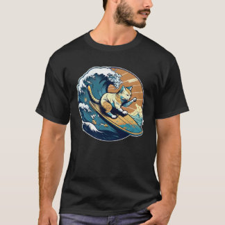 Camiseta Gato Surfista Retro Vintage Pôr do Sol Praia Verão
