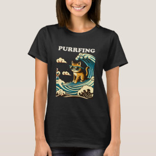 Camiseta Gato Surfista, Ronronando, Estilo de Arte Japonês