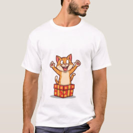 Camiseta Gato Surpreso e Divertido Saltando da Caixa de Pre