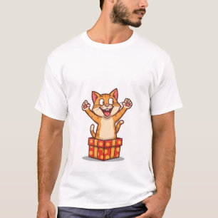 Camiseta Gato Surpreso e Divertido Saltando da Caixa de Pre