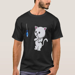 Camiseta Gato Surpreso Vendo Um Peixe E Tentando Comer
