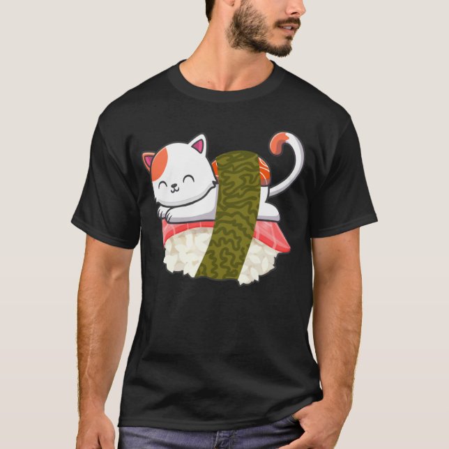 Camiseta Gato Sushi Gatinho Japonês Comida Sashimi (Frente)