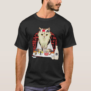 Camiseta Gato Sushi japonês cereja floresce kawaii
