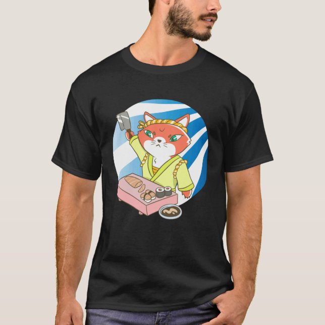 Camiseta gato sushi peixe china (Frente)