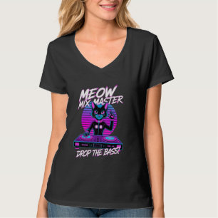 Camiseta Gato Synthwave DJ Cyberpunk Vaporwave EDM Music Fe