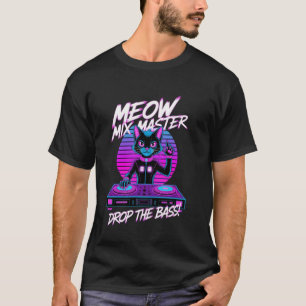 Camiseta Gato Synthwave DJ Música Cyberpunk Vaporwave EDM F