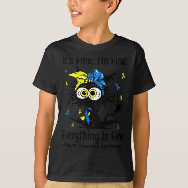 Camiseta Gato t21 de conscientização da síndrome de down mo (Frente)