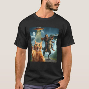 Camiseta Gato T-Rex Pé Grande Ufo Selfie Foto Alien Dinosau