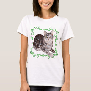 Camiseta Gato Tabby American Shorthair com Laço Verde