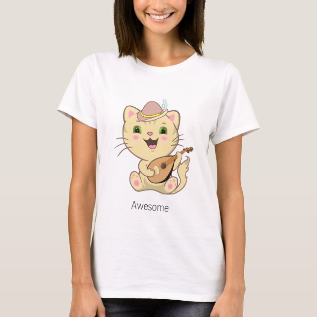 Camiseta Gato Tabby Caramelo Gengibre Musical Fofo (Frente)