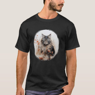 Camiseta Gato Tabby Cinza e Marrom Fofo e Felpudo e Pintura