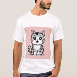 Camiseta Gato Tabby Cinza Kawaii Fofo Sorridente - Gatinho