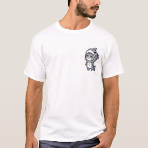 Camiseta Gato Tabby Cinza Mal-Humorado em um Tubarão
