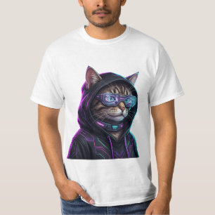 Camiseta Gato Tabby Cyberpunk Neon Legal Cibernético Futuri